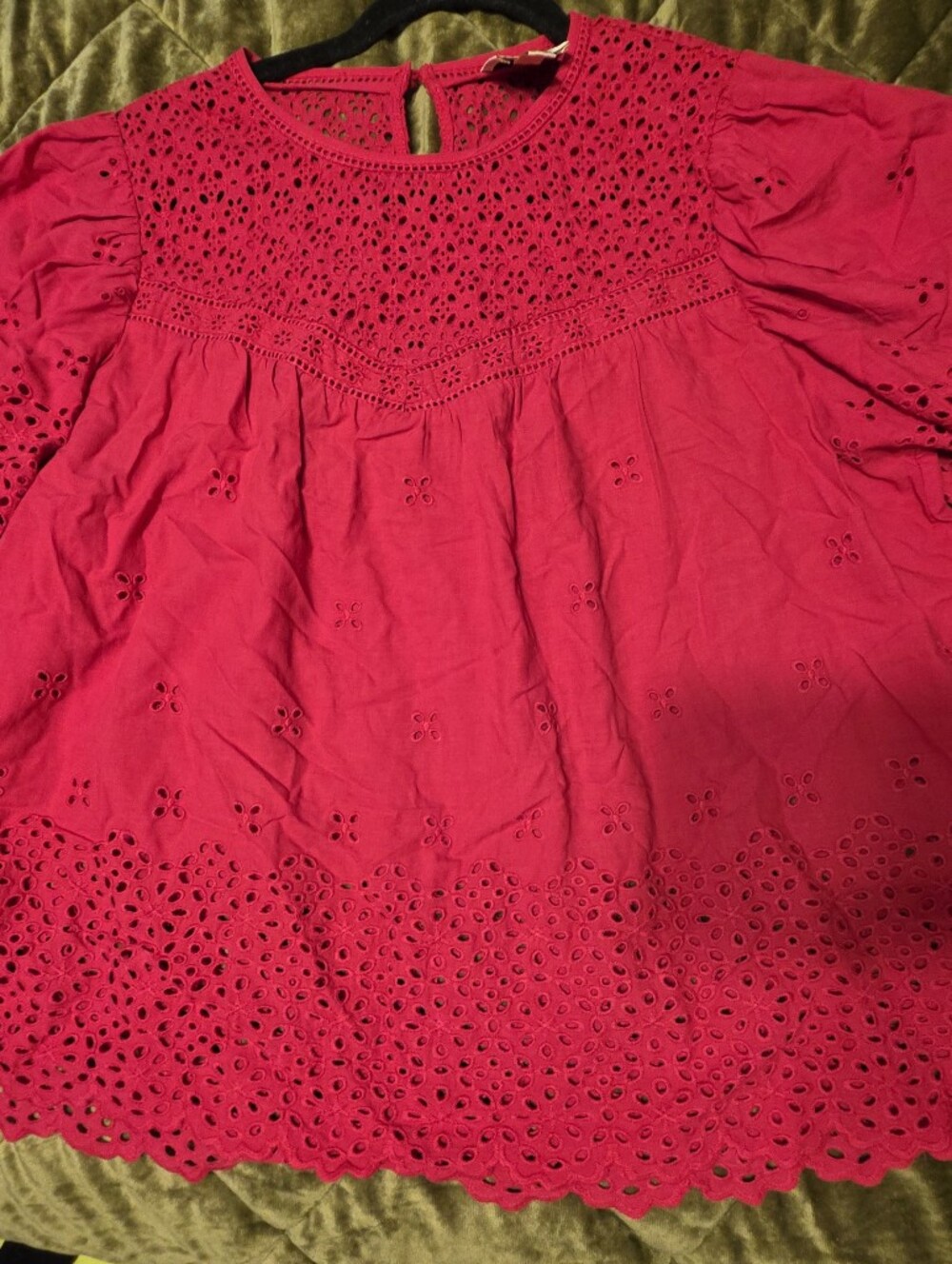 Industry Women’s Eyelet Puff Sleeve Top - Bright Pink M